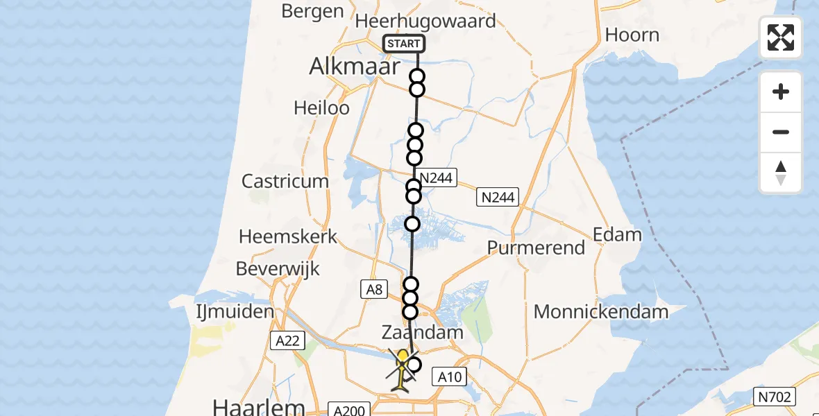 Routekaart van de vlucht: Lifeliner 1 naar Amsterdam Heliport, Charlotte Köhlertuin
