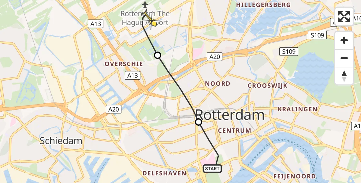 Routekaart van de vlucht: Lifeliner 2 naar Rotterdam The Hague Airport, Bloemkwekersstraat