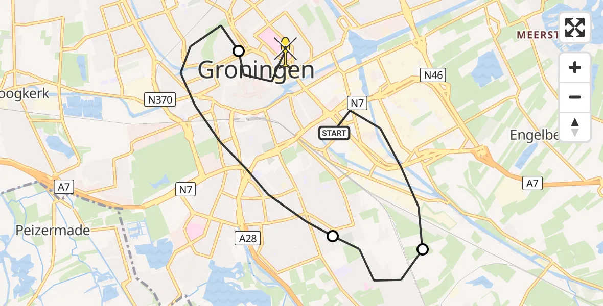 Routekaart van de vlucht: Lifeliner 4 naar Universitair Medisch Centrum Groningen, Flensburgweg