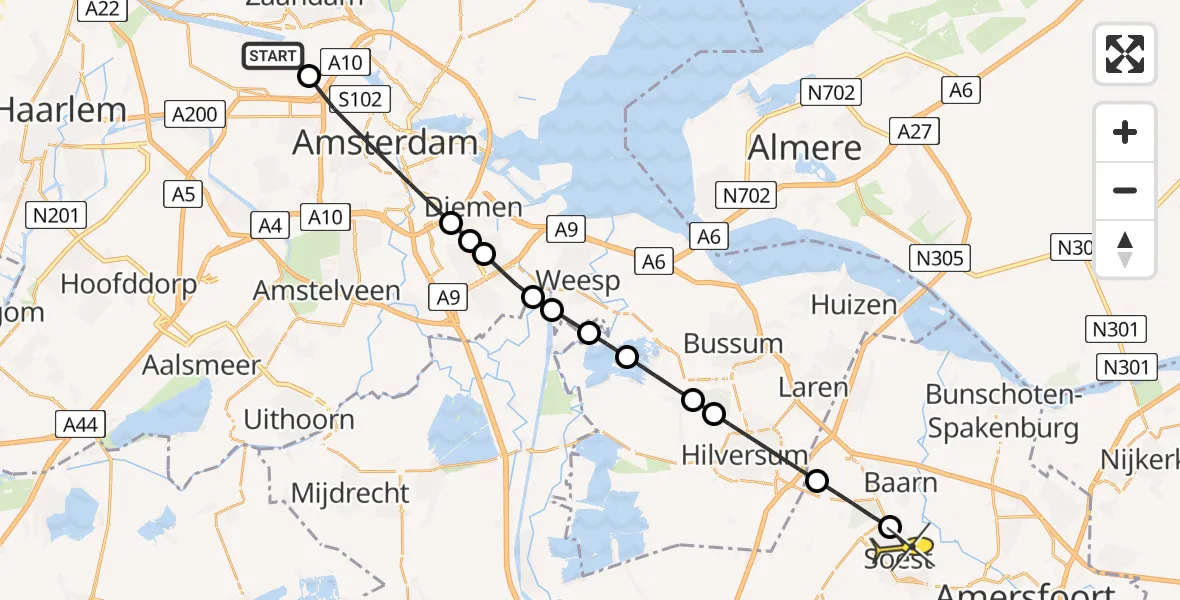 Routekaart van de vlucht: Lifeliner 1 naar Soest, Kompasweg