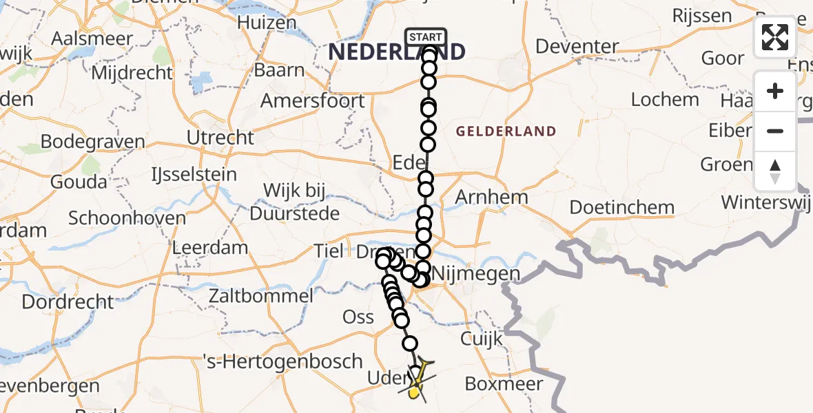 Routekaart van de vlucht: Lifeliner 3 naar Vliegbasis Volkel, Koningsweg