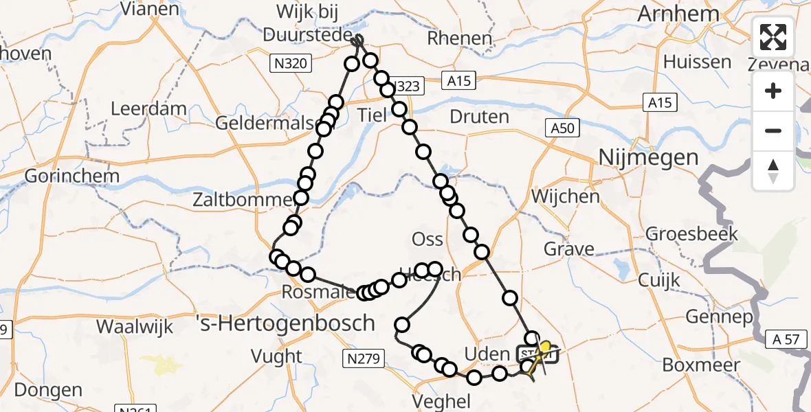 Routekaart van de vlucht: Politieheli naar Vliegbasis Volkel, Bovenste Trent