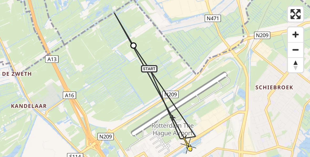 Routekaart van de vlucht: Lifeliner 2 naar Rotterdam The Hague Airport, Brandenburgbaan