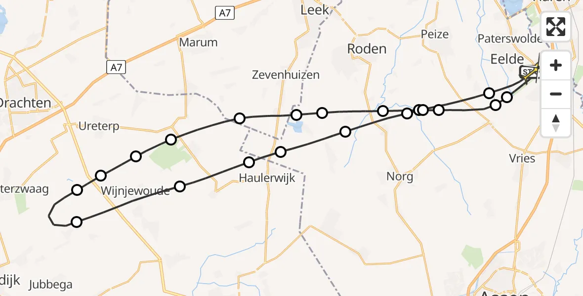 Routekaart van de vlucht: Lifeliner 4 naar Groningen Airport Eelde, Lugtenbergerweg