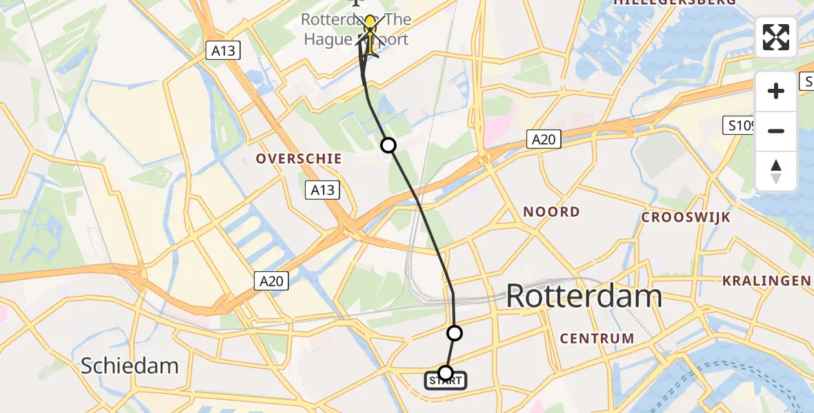 Routekaart van de vlucht: Lifeliner 2 naar Rotterdam The Hague Airport, Statensingel