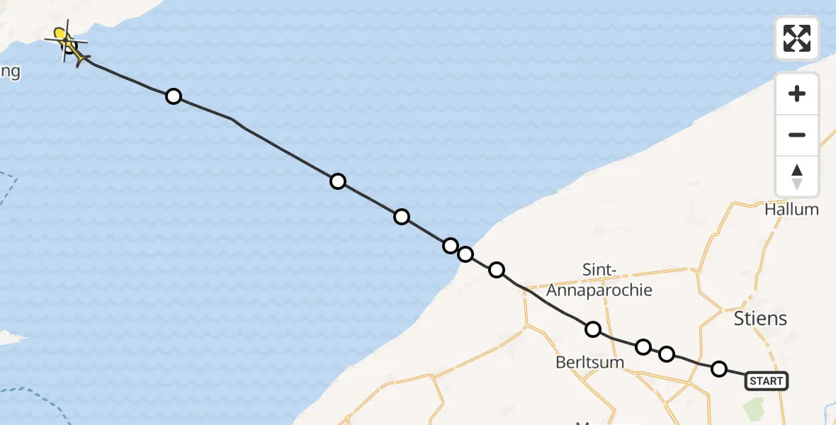 Routekaart van de vlucht: Ambulancehelikopter naar Striep, Koarnjumer Feart
