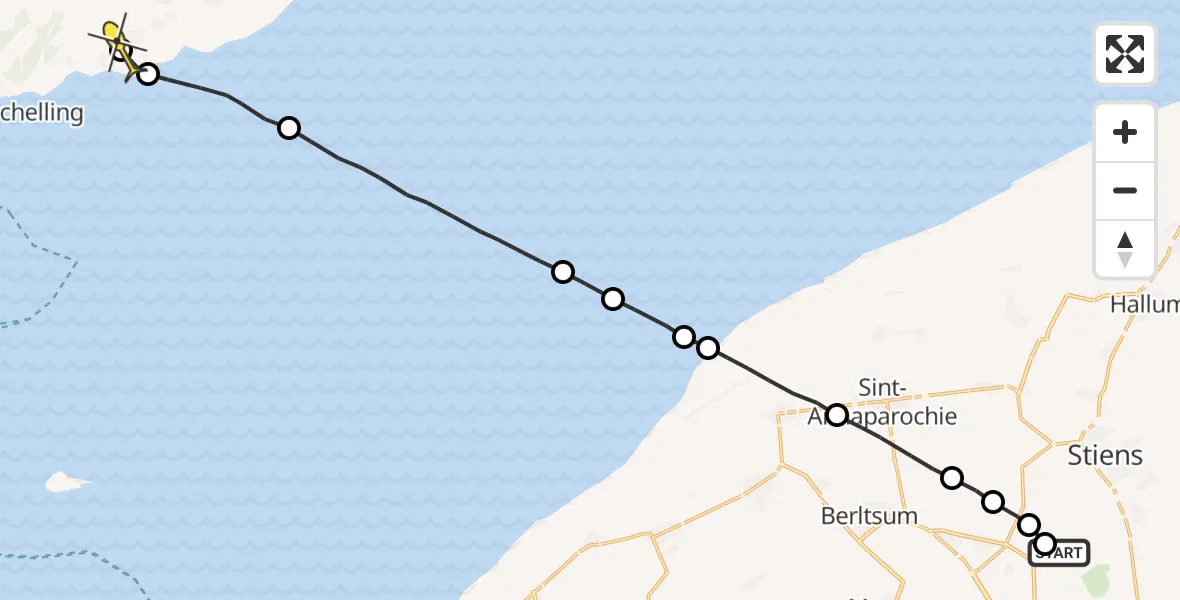 Routekaart van de vlucht: Ambulancehelikopter naar Baaiduinen, Nijlânsdyk