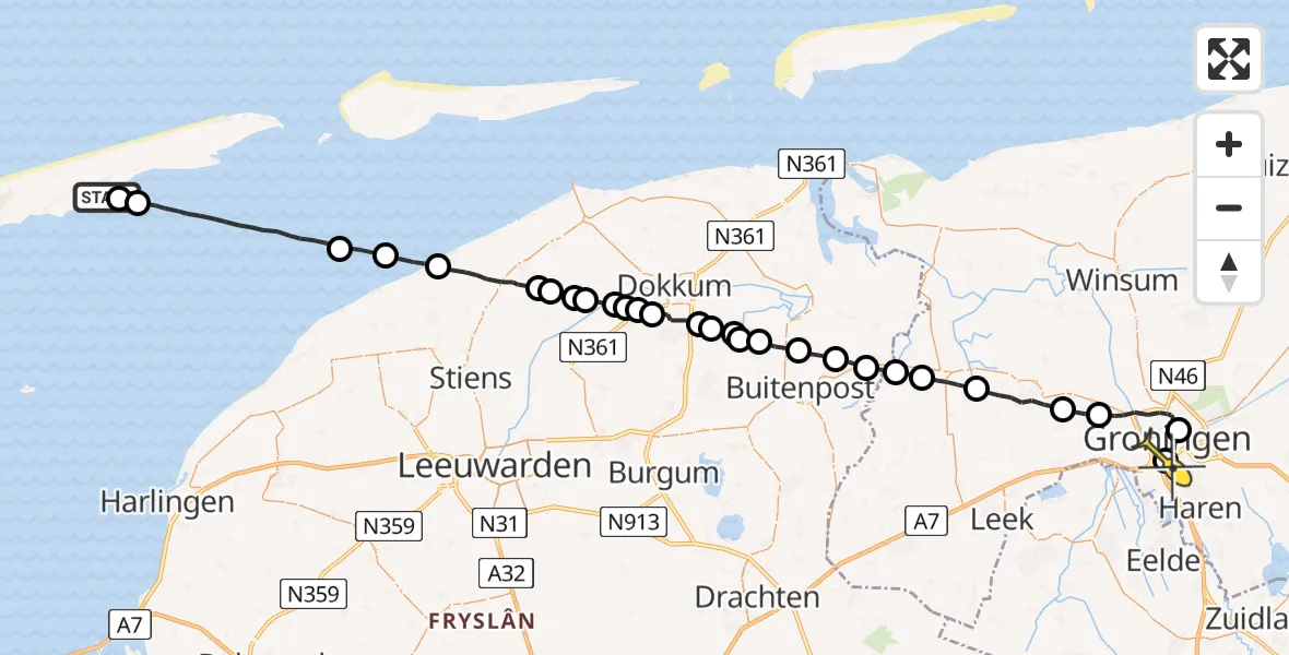 Routekaart van de vlucht: Ambulanceheli naar Groningen, Weg der Verenigde Naties