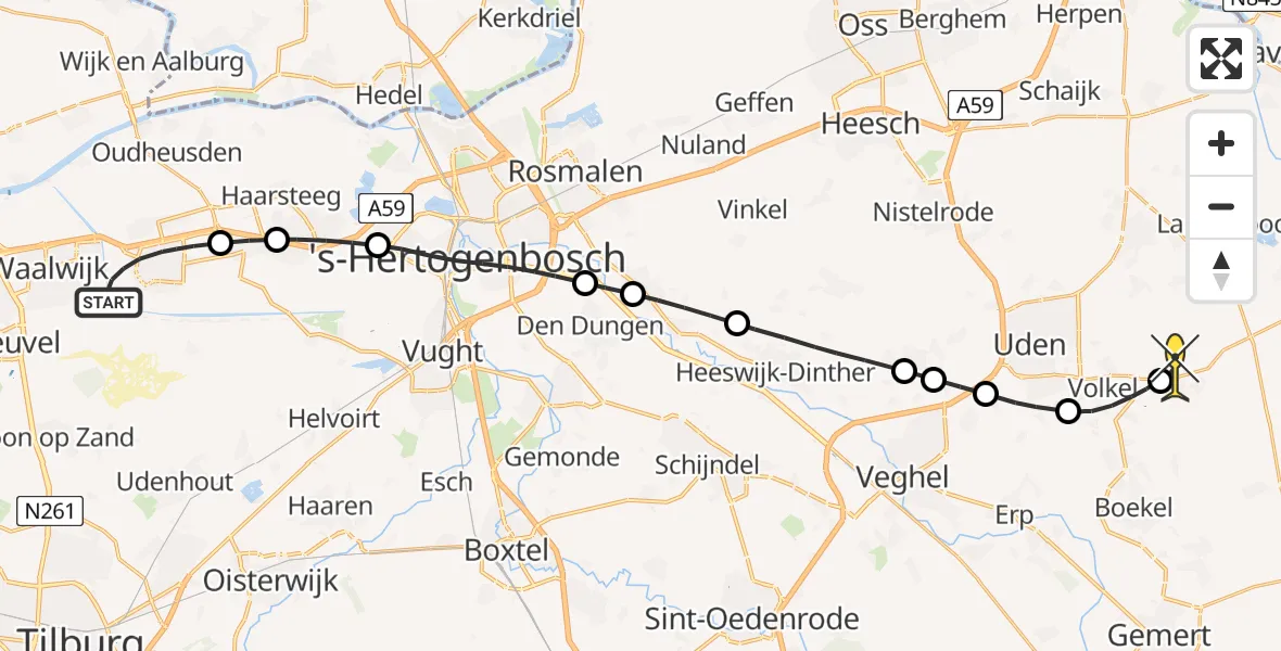 Routekaart van de vlucht: Traumaheli naar Vliegbasis Volkel, Overlaatweg