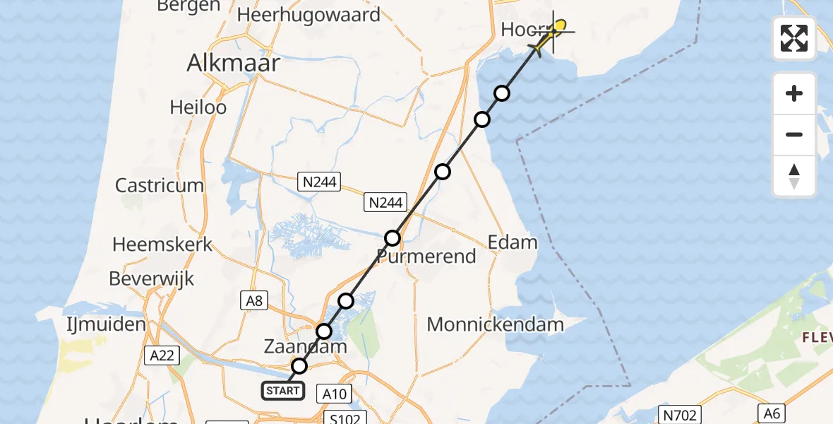 Routekaart van de vlucht: Traumaheli naar Hoorn, Pontmeyer