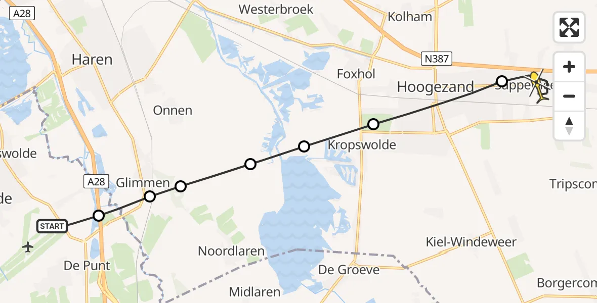 Routekaart van de vlucht: Lifeliner 4 naar Sappemeer, Punterweg