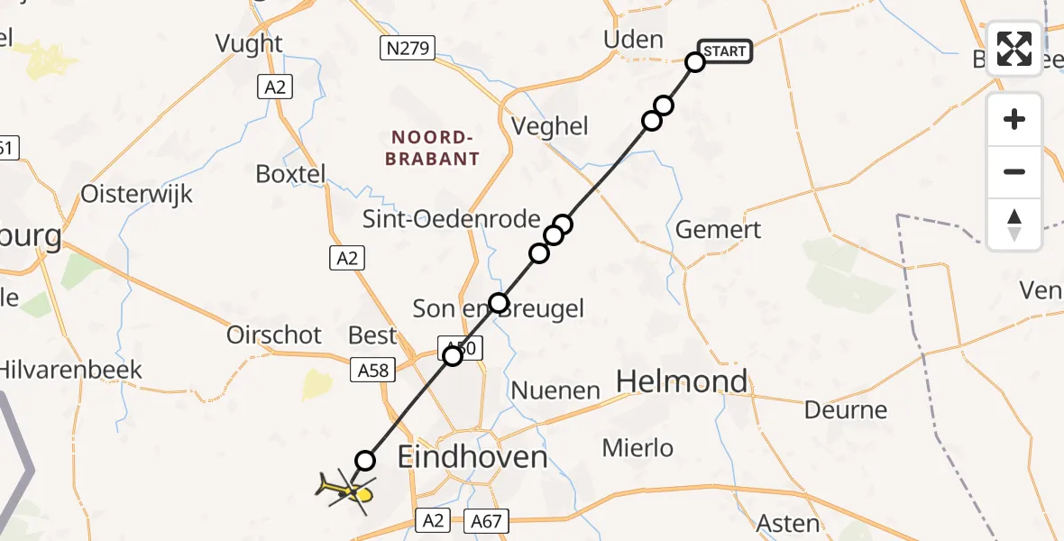 Routekaart van de vlucht: Lifeliner 3 naar Veldhoven, Zeelandsedijk
