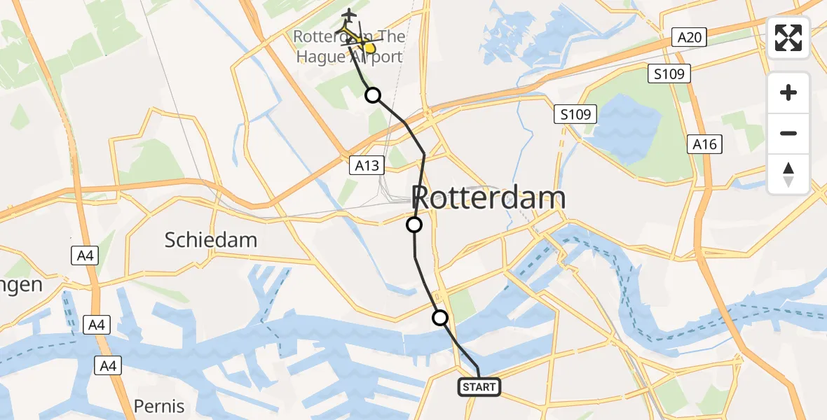 Routekaart van de vlucht: Lifeliner 2 naar Rotterdam The Hague Airport, Müllerkade