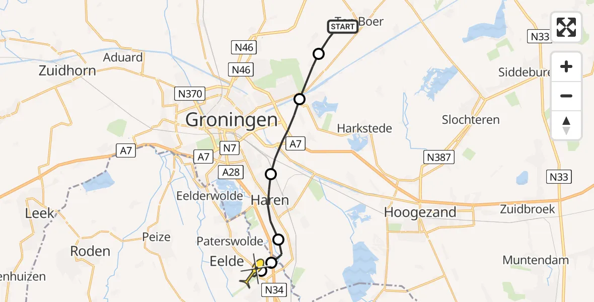 Routekaart van de vlucht: Lifeliner 4 naar Groningen Airport Eelde, Bovenrijgerweg