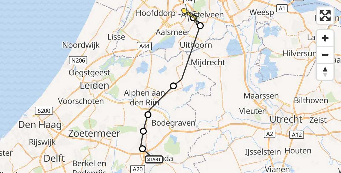 Routekaart van de vlucht: Politieheli naar Aalsmeer, Leonard Springerstraat