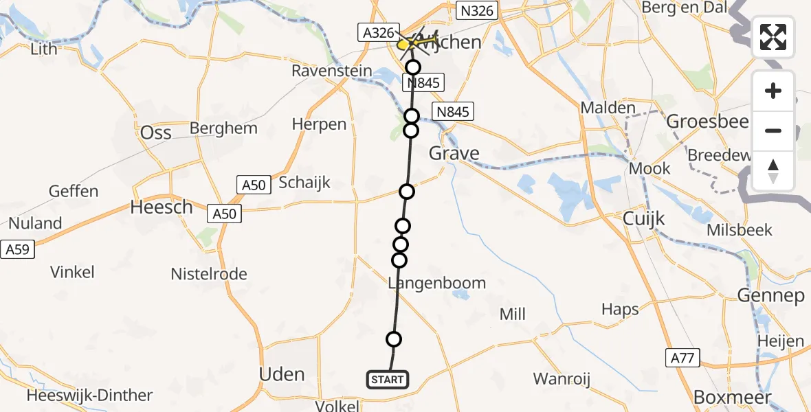 Routekaart van de vlucht: Lifeliner 3 naar Wijchen, Millsebaan