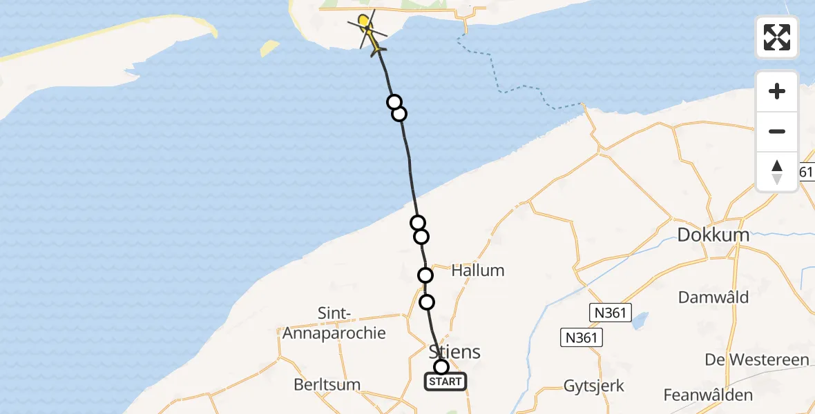 Routekaart van de vlucht: Ambulanceheli naar Ballum, Finnedyk