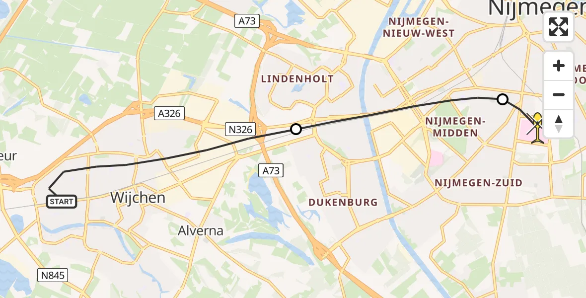 Routekaart van de vlucht: Traumaheli naar Radboud Universitair Medisch Centrum, Merelstraat
