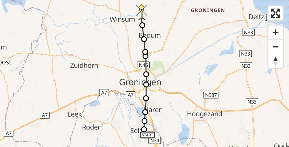 Routekaart van de vlucht: Lifeliner 4 naar Onderdendam, Esweg