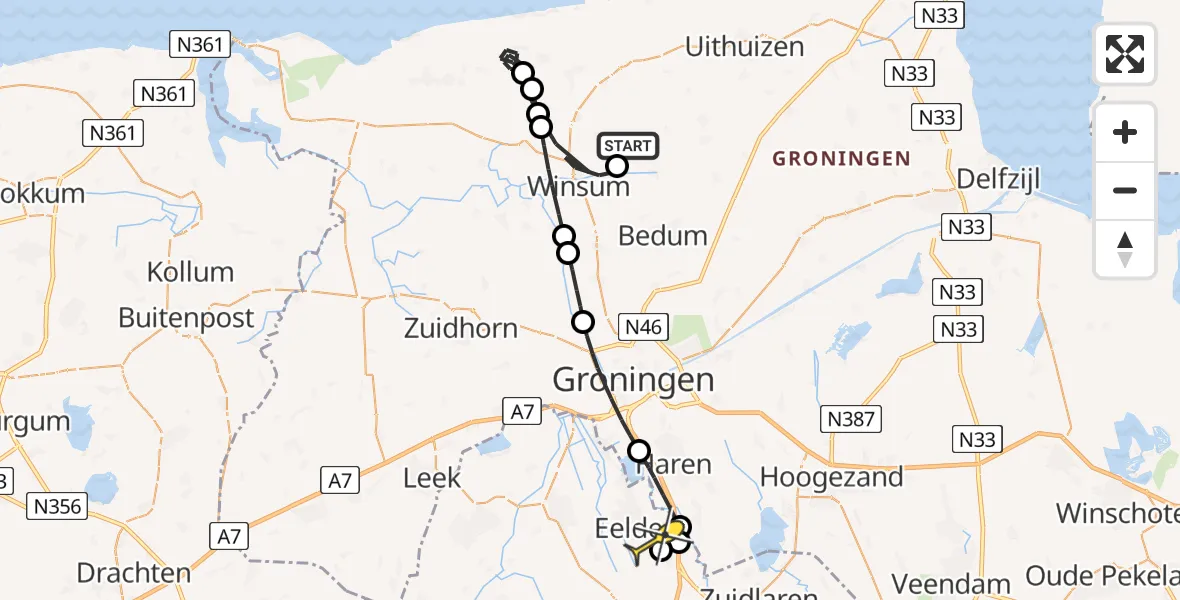 Routekaart van de vlucht: Lifeliner 4 naar Groningen Airport Eelde, Onderdendamsterweg