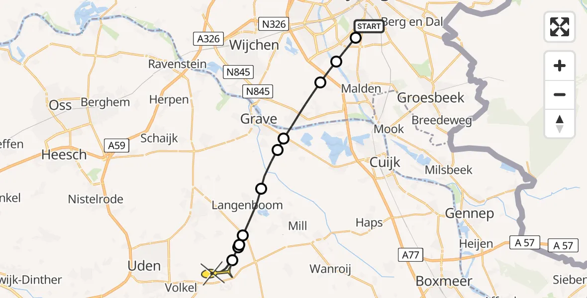 Routekaart van de vlucht: Lifeliner 3 naar Vliegbasis Volkel, Oude Molenweg