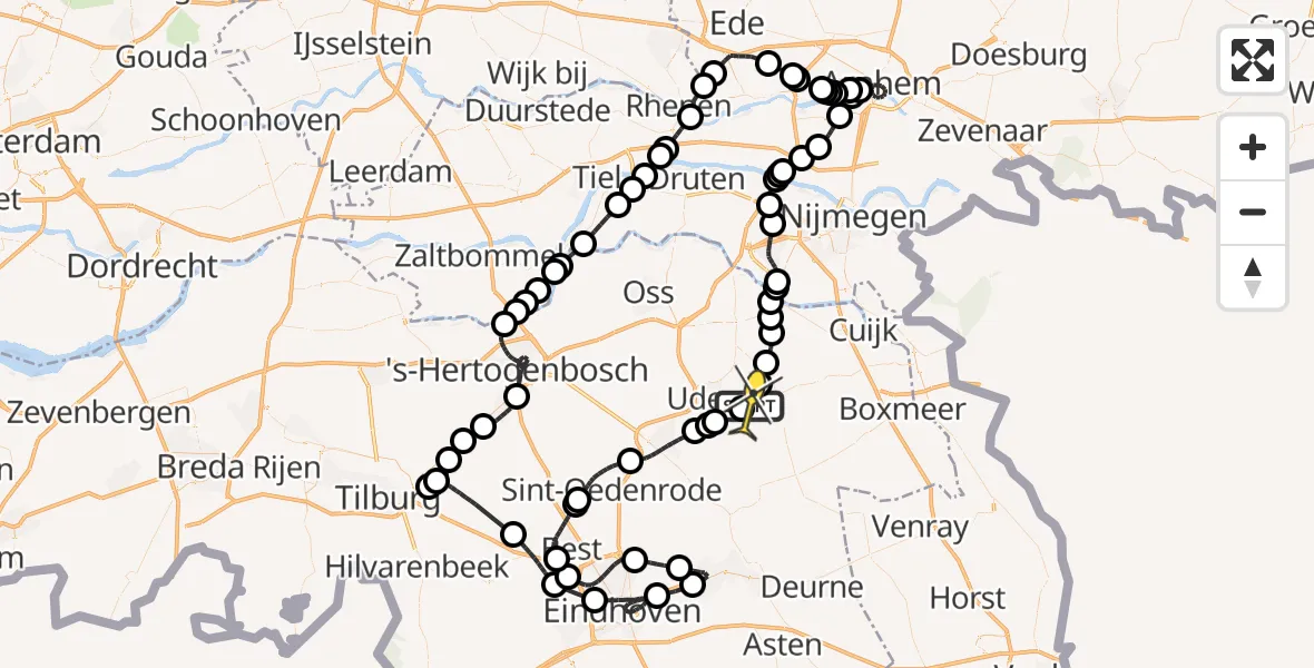 Routekaart van de vlucht: Politieheli naar Vliegbasis Volkel, Schuifelenberg