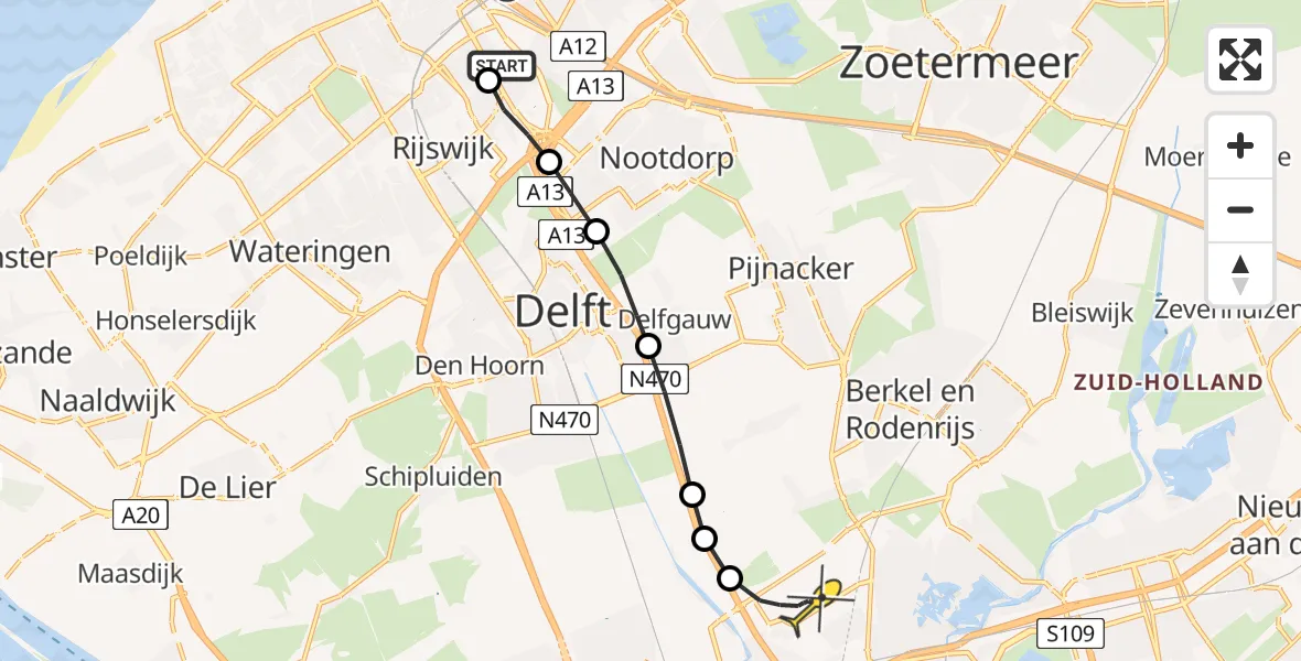 Routekaart van de vlucht: Lifeliner 2 naar Rotterdam The Hague Airport, Laan van Ypenburg