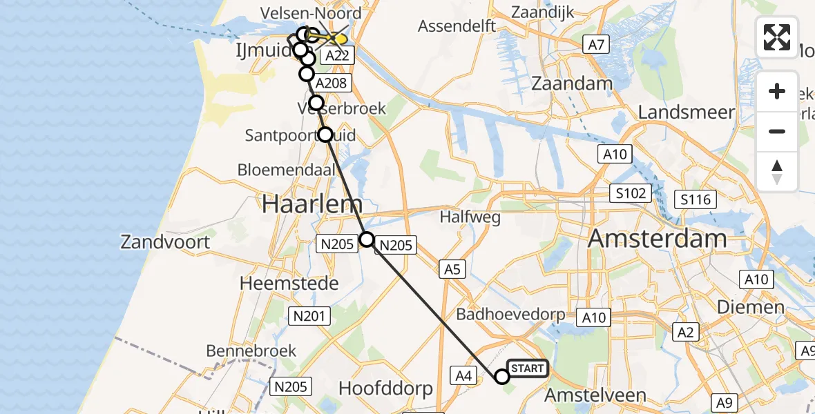 Routekaart van de vlucht: Politiehelikopter naar Velsen-Zuid, Ceintuurbaan