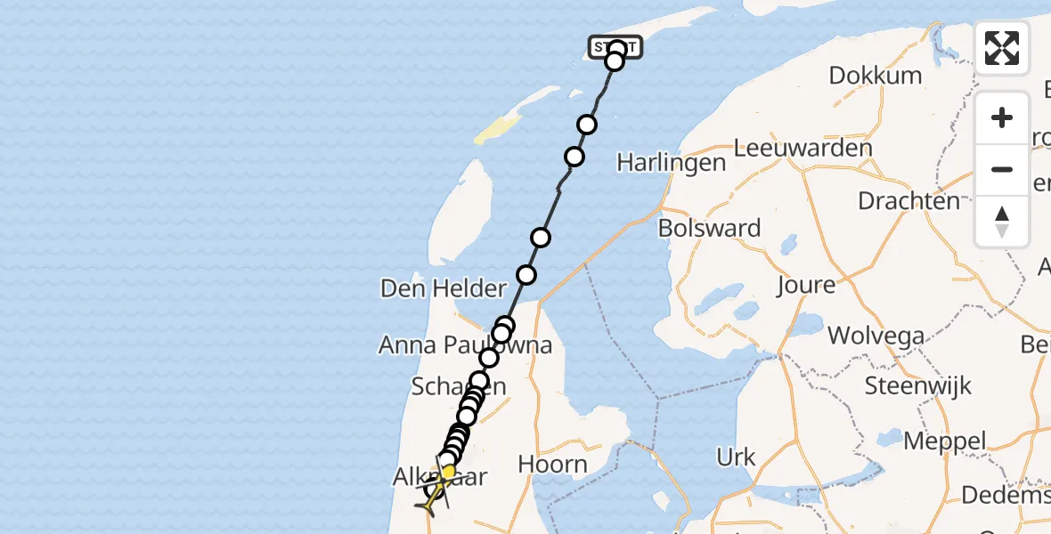 Routekaart van de vlucht: Ambulanceheli naar Alkmaar, Westerdijk