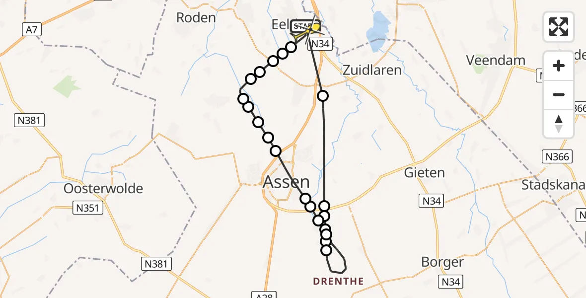 Routekaart van de vlucht: Lifeliner 4 naar Groningen Airport Eelde, Eisenbroeken
