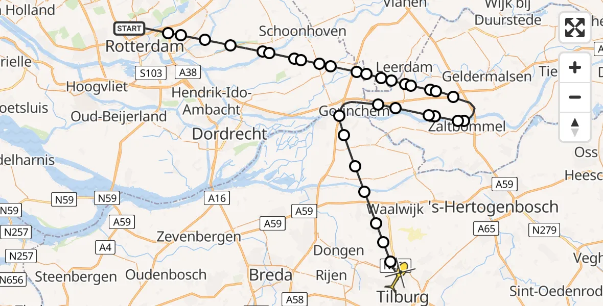 Routekaart van de vlucht: Lifeliner 2 naar Tilburg, Waalkade