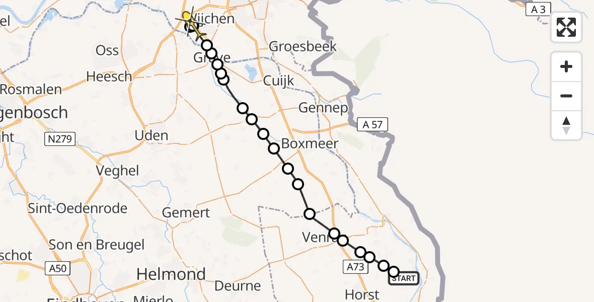 Routekaart van de vlucht: Traumaheli naar Wijchen, Vlasmeerweg