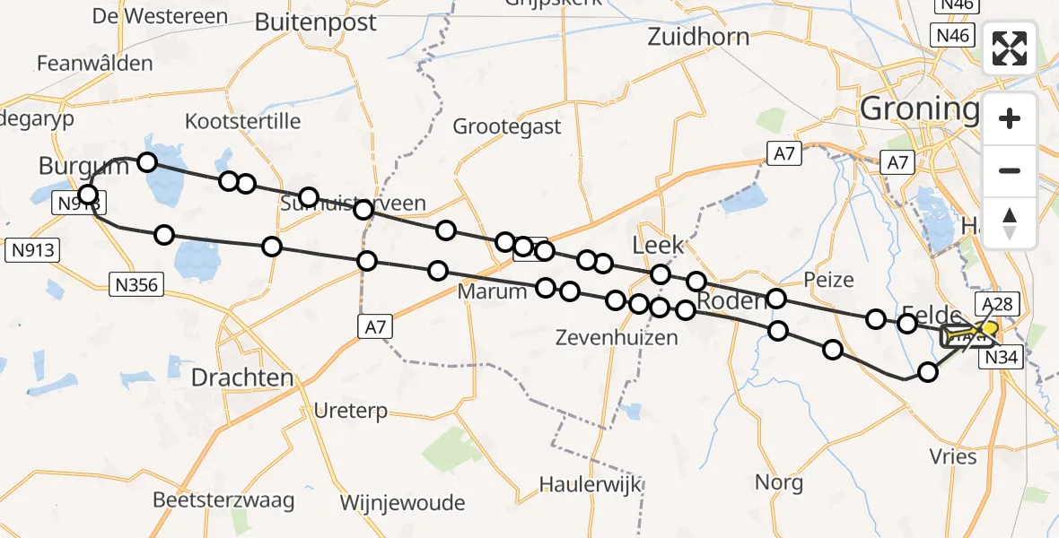Routekaart van de vlucht: Lifeliner 4 naar Groningen Airport Eelde, Eskampenweg