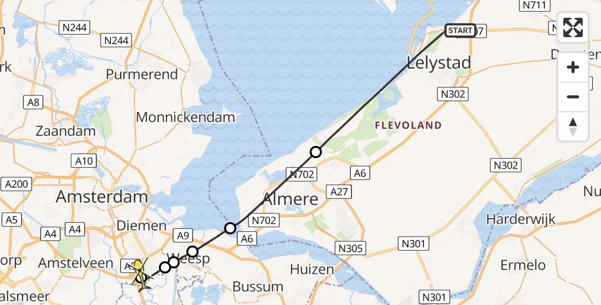 Routekaart van de vlucht: Lifeliner 1 naar Academisch Medisch Centrum (AMC), Buitenhavenweg