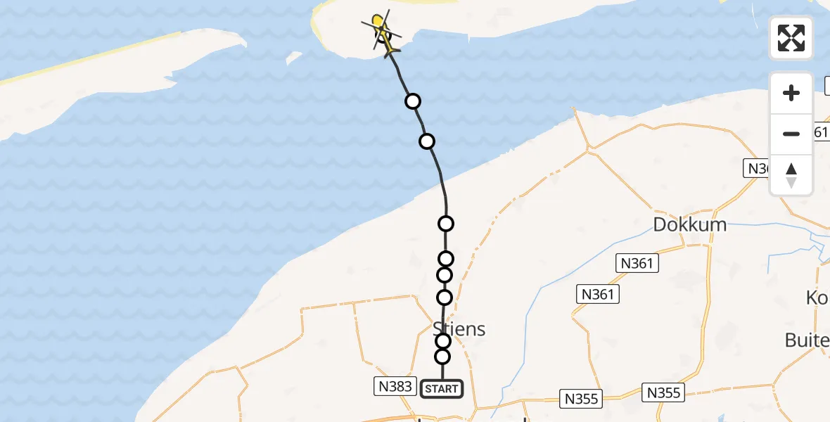 Routekaart van de vlucht: Ambulancehelikopter naar Ameland Airport Ballum, Bitgumerlân