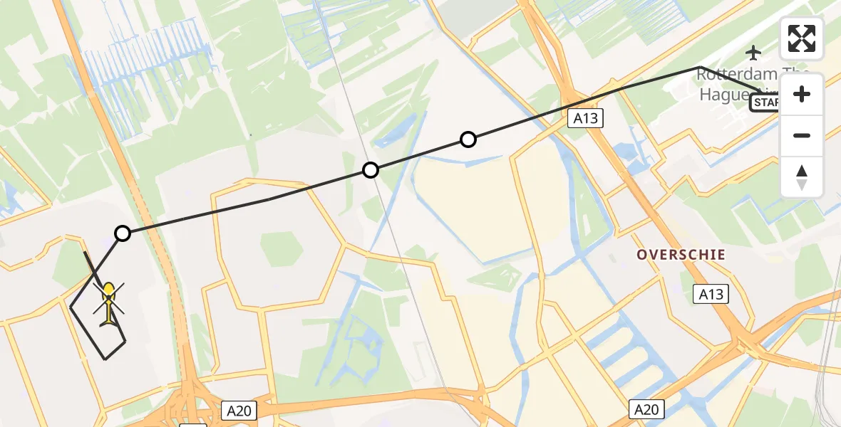 Routekaart van de vlucht: Lifeliner 2 naar Vlaardingen, Vliegveldweg