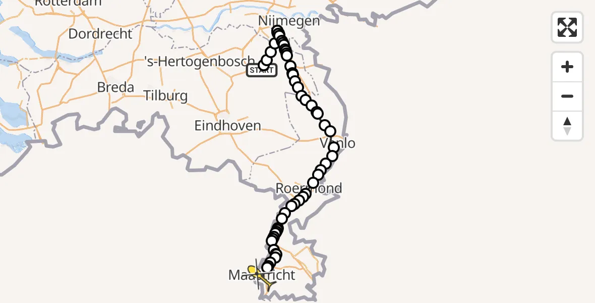 Routekaart van de vlucht: Politieheli naar Maastricht, Millsebaan