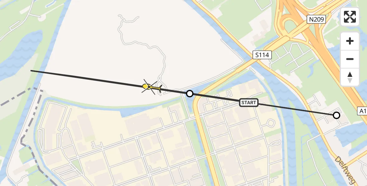 Routekaart van de vlucht: Lifeliner 2 naar Rotterdam, Broekkade