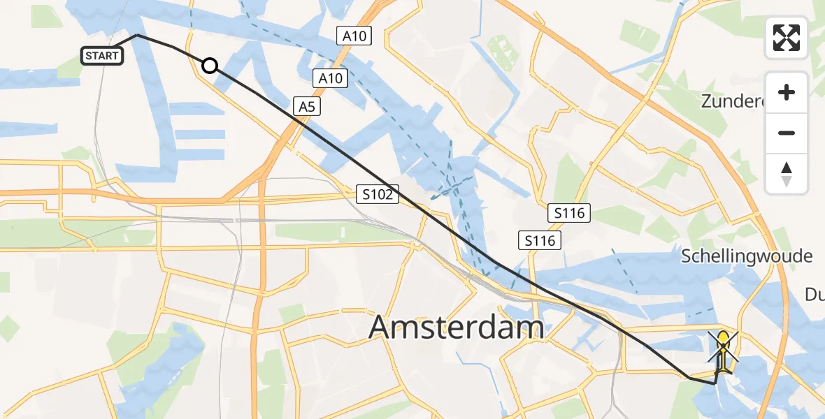 Routekaart van de vlucht: Lifeliner 1 naar Amsterdam, Westhavenweg