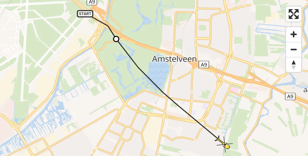 Routekaart van de vlucht: Politiehelikopter naar Amstelveen, Nieuwe Meerlaan