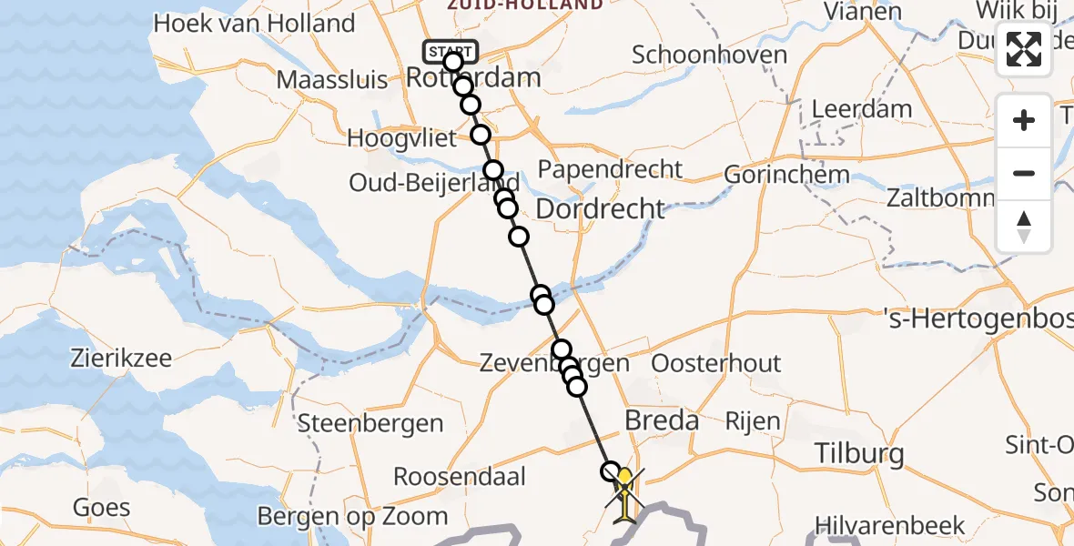 Routekaart van de vlucht: Lifeliner 2 naar Rijsbergen, Brandenburgbaan