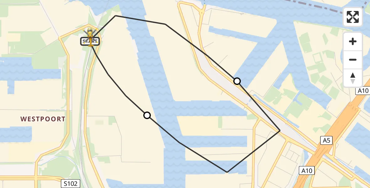 Vluchtroute Traumahelikopter van Amsterdam Heliport naar Amsterdam Heliport