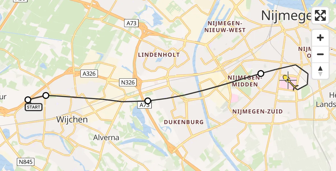 Routekaart van de vlucht: Lifeliner 3 naar Radboud Universitair Medisch Centrum, Randweg Noord