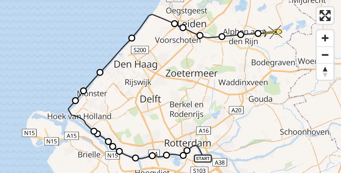 Routekaart van de vlucht: Politieheli naar Aarlanderveen, Buitenbassinweg