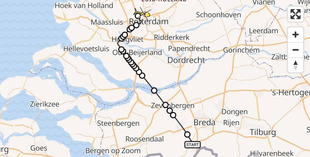 Routekaart van de vlucht: Lifeliner 2 naar Rotterdam The Hague Airport, Bredaseweg
