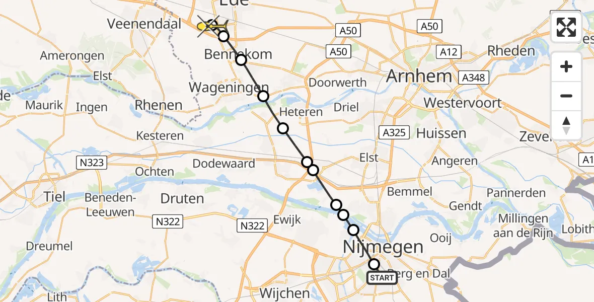 Routekaart van de vlucht: Lifeliner 3 naar Lukkien Heliport, Thijmstraat
