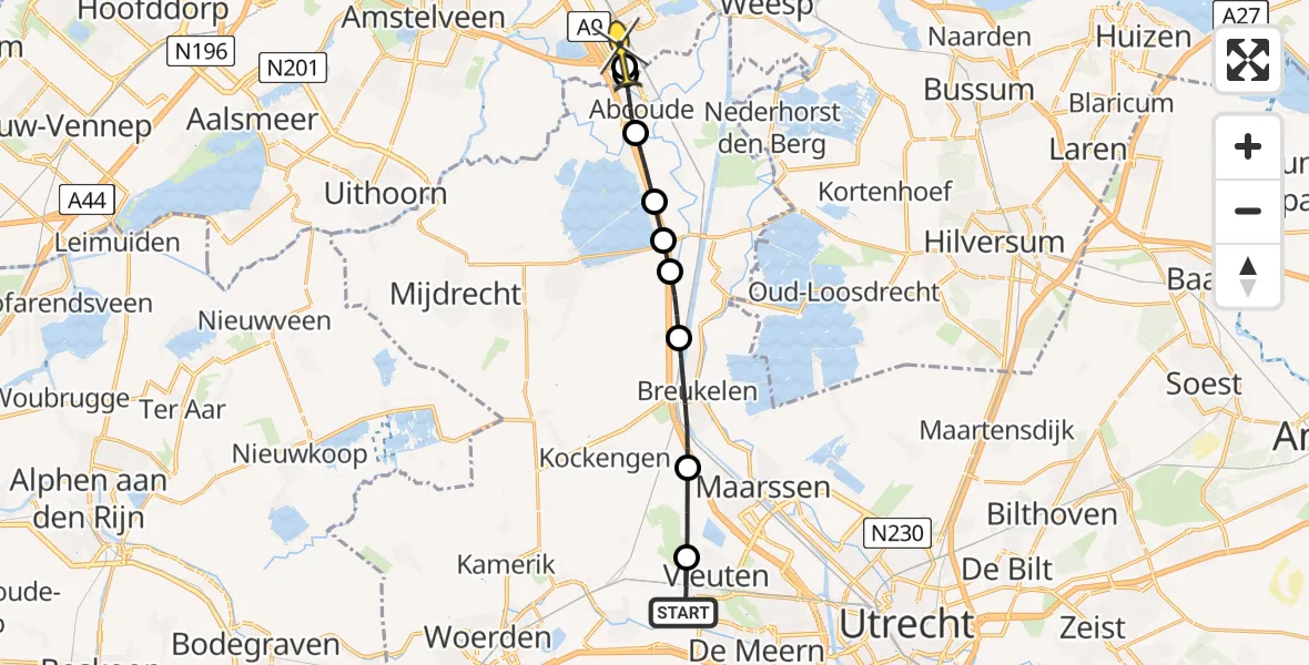 Routekaart van de vlucht: Lifeliner 1 naar Academisch Medisch Centrum (AMC), Joostenlaan