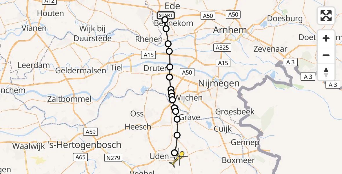 Routekaart van de vlucht: Lifeliner 3 naar Vliegbasis Volkel, Harnsesteeg