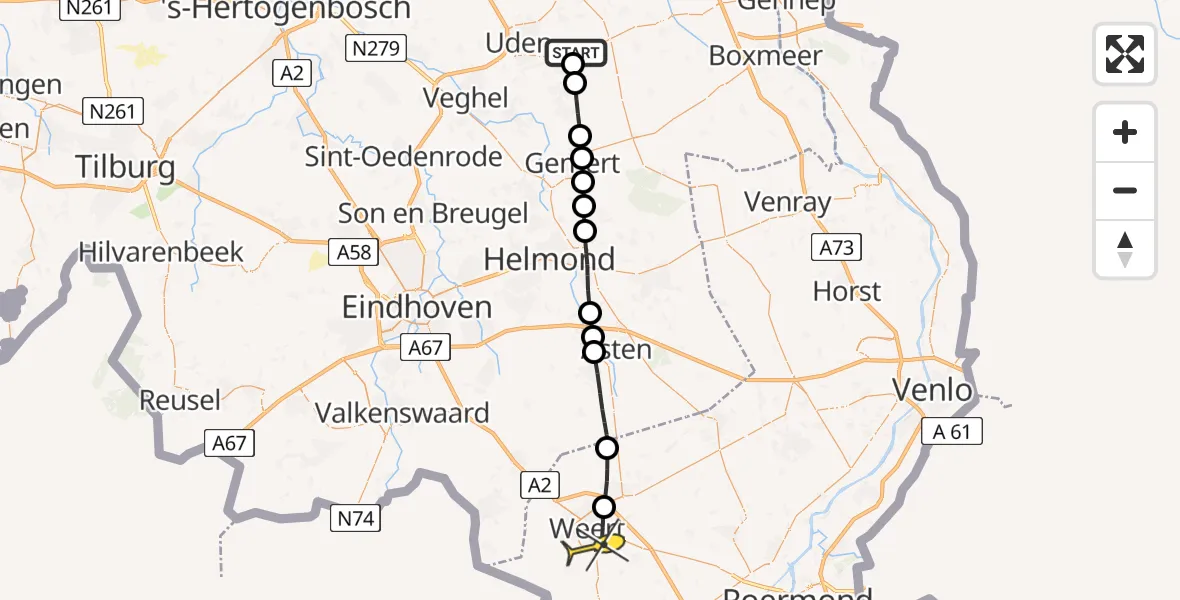 Routekaart van de vlucht: Lifeliner 3 naar Weert, Vogelstraat