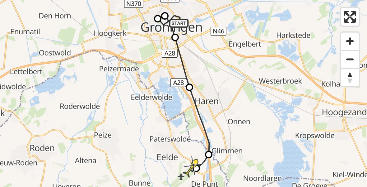 Routekaart van de vlucht: Lifeliner 4 naar Groningen Airport Eelde, Poortweg